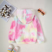 Girls Light Pink Tie Dye Printed Hooded Neck Pullover Winter Sweatshirt Sweatshirts & Hoodies