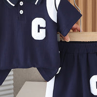 Boys Navy Blue Colourblocked Polo T-shirt with Shorts Set 2 pc. Sets