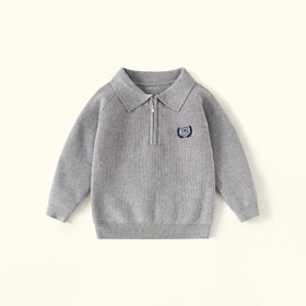 Boys Grey Long Sleeve Textured Polo Sweater Sweaters & Cardigans Grey 2-3 Y