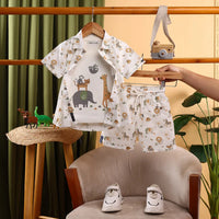 Boys Multicolor Animal Printed Shirt With Printed T-Shirt and Shorts Sets Sets Multicolor 6-12 M