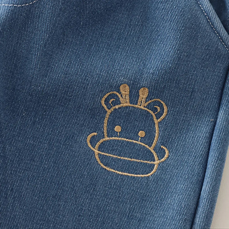 Boys Cream Giraffe Patch Embroidered Sweater Vest With Shirt & Denim Jogger Sets Sets