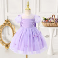 Girls Purple Butterfly Applique Tulle Overlay Fit & Flare Party Dress With Puff Sleeves Party Dresses Purple 3-4 Y