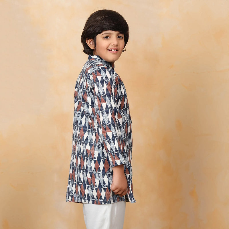 Boys Blue Printed Kurta With Pajama Ethnic wear Set Ethnicwear Boys
