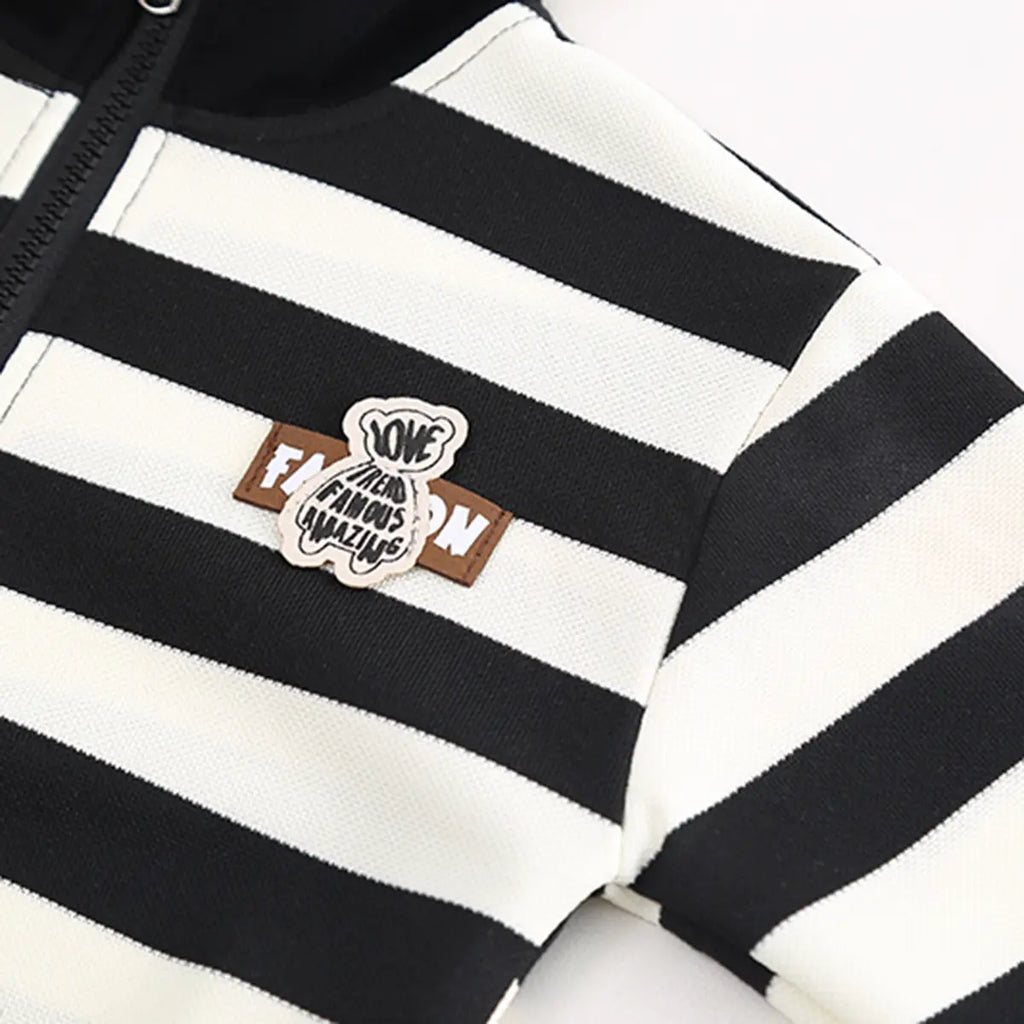 Boys Black Stripes Hal Zipper Sweatshirt With Jogger Sets Sets