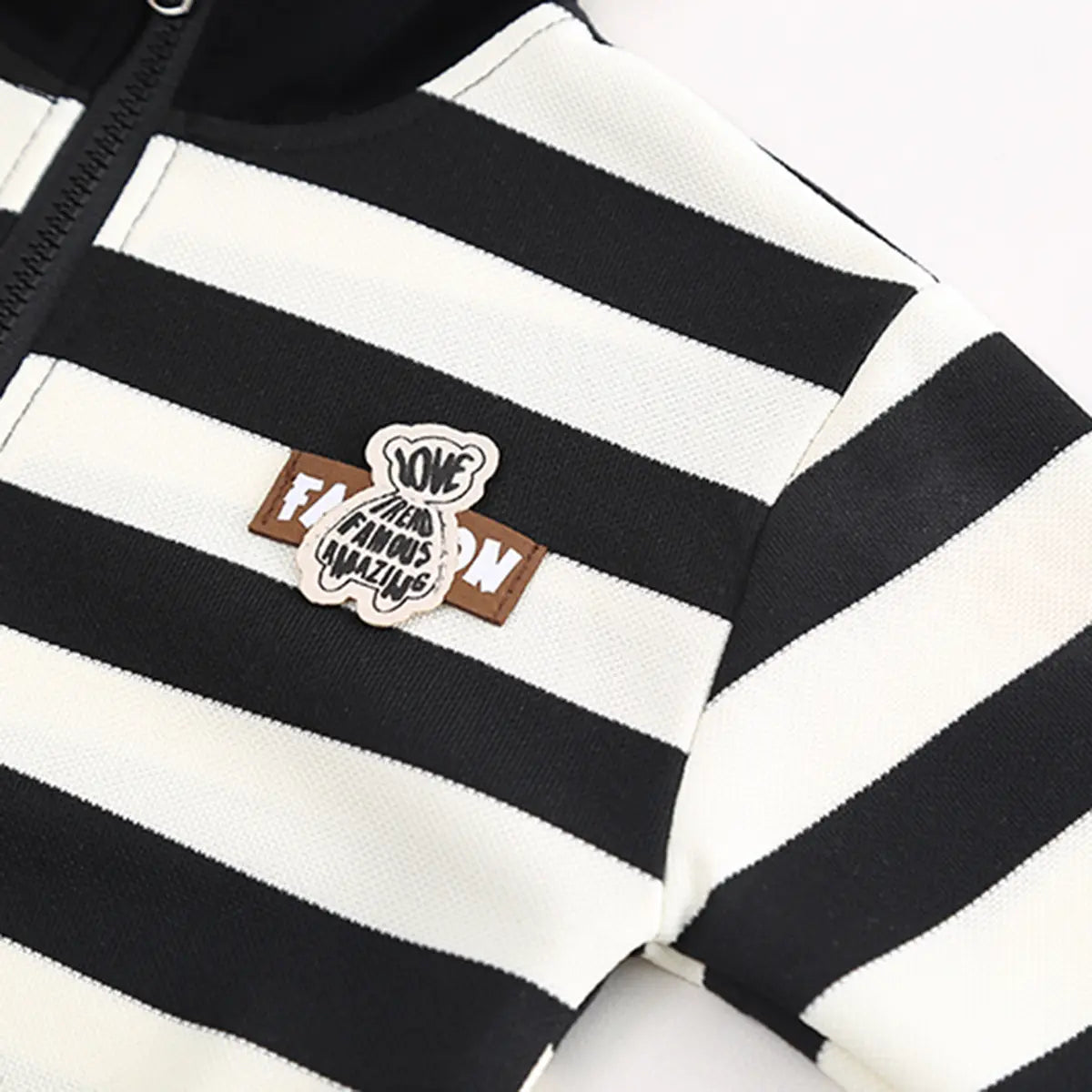 Boys Black Stripes Hal Zipper Sweatshirt With Jogger Sets Sets