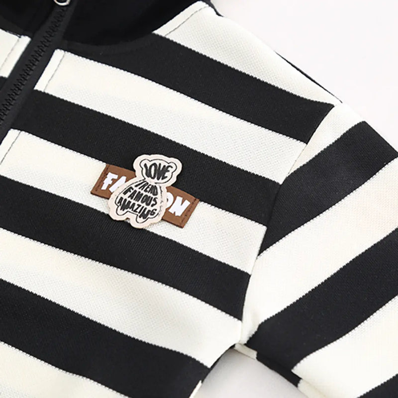 Boys Black Stripes Hal Zipper Sweatshirt With Jogger Sets Sets