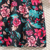 Girls Black Floral Print Flutter Sleeve A-Line Dress Casual Dresses
