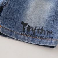 Boys Light Grey Bunny Printed Short Sleeve T-Shirt With Ripped Denim Shorts Sets 2 pc. Sets