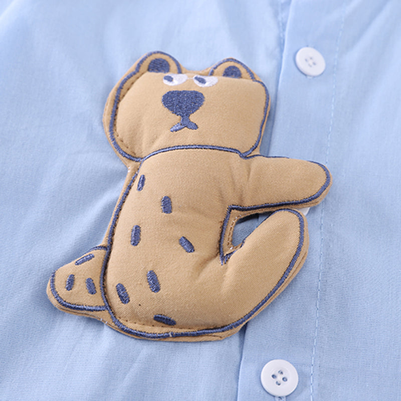 Boys Light Blue Cat Appliqued Short Sleeves Shirt With Shorts Set 2 pc. Sets
