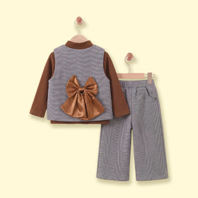 Girls Grey Herringbone Top & Pants With T-Shirt Sets Sets
