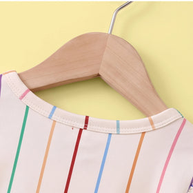 Girls Multicolour Striped Flutter Sleeve A-line Dress Casual Dresses
