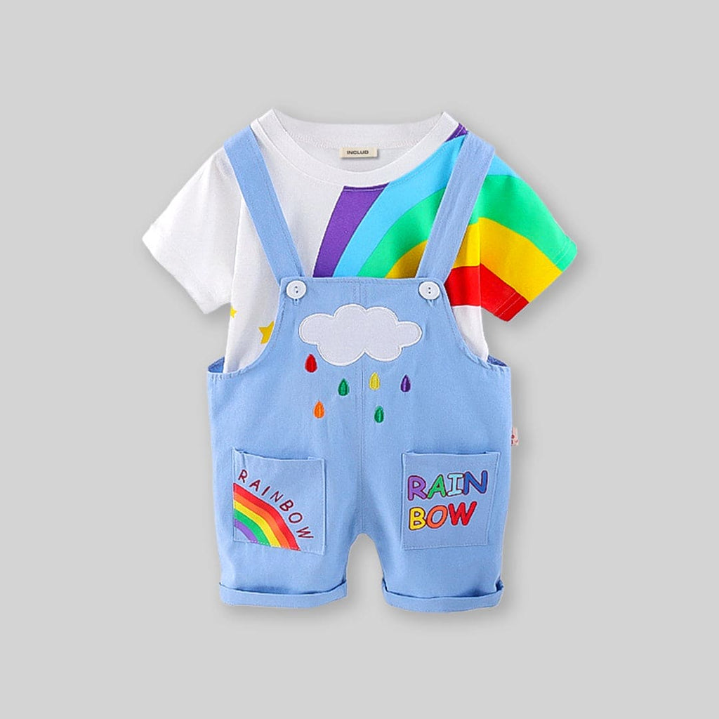 Boys Blue Rainbow Print T-Shirt With Dungaree Set Sets   
