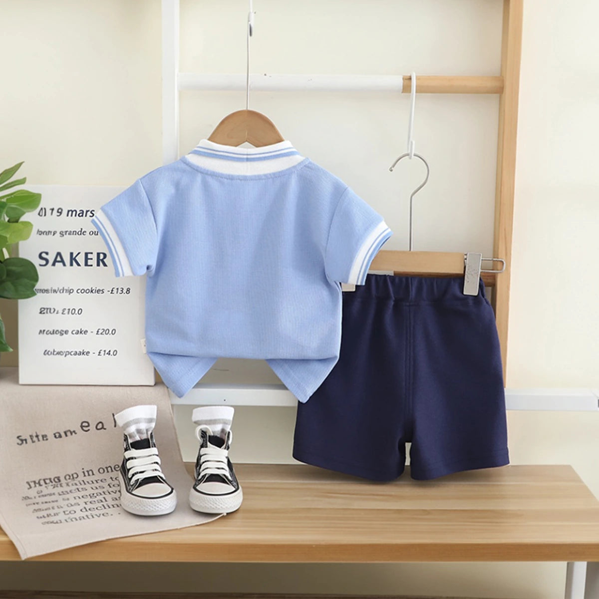 Boys Sky Blue Short Sleeve Polo T-Shirt With Elasticated Shorts Sets 2 pc. Sets