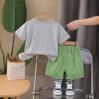 Boys Light Grey Dinosaur Graphic Short Sleeve T-Shirt With Shorts Sets 2 pc. Sets