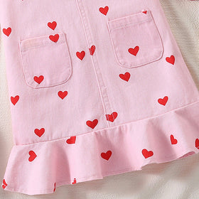 Girls Light Pink Heart Print sleeveless Pinafore Dress Casual Dresses