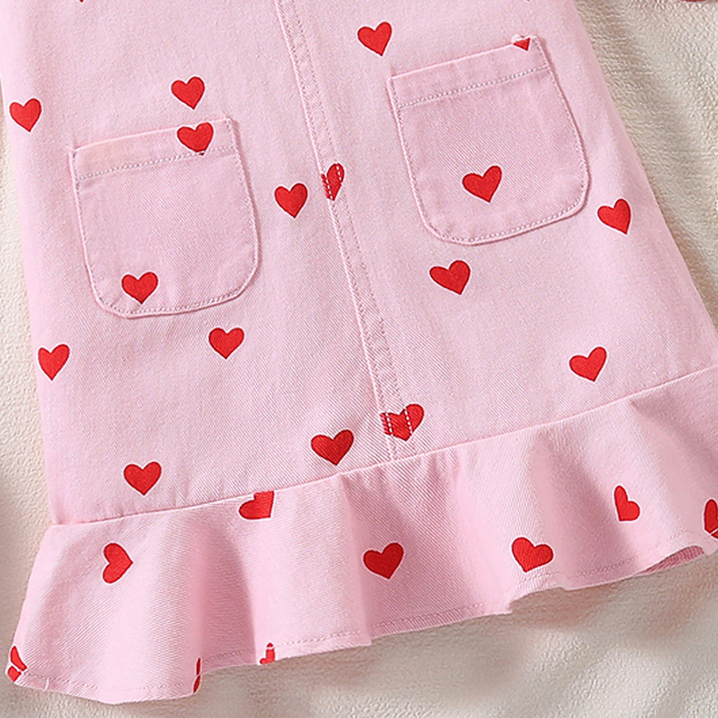 Girls Light Pink Heart Print sleeveless Pinafore Dress Casual Dresses