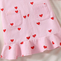 Girls Light Pink Heart Print sleeveless Pinafore Dress Casual Dresses