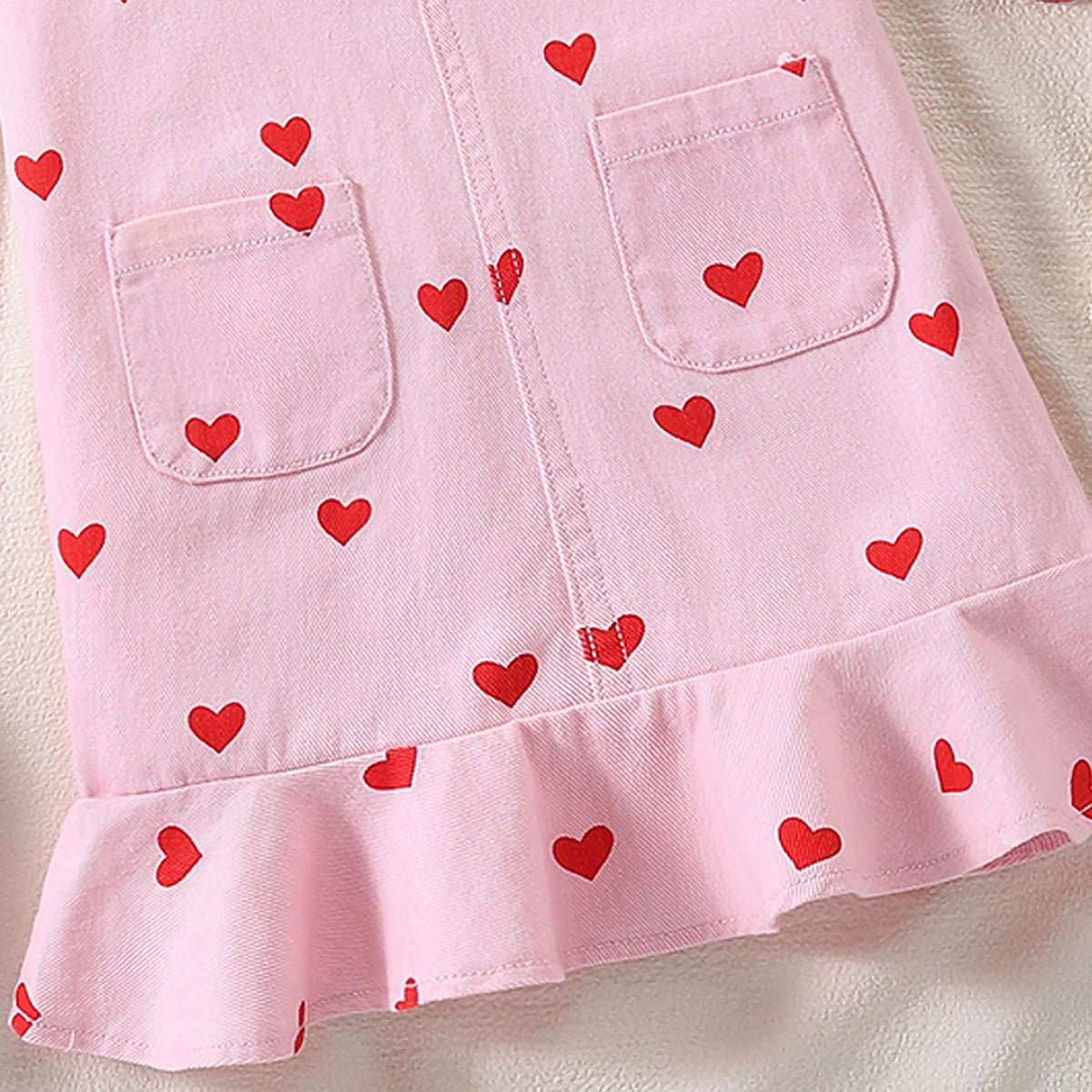 Girls Light Pink Heart Print sleeveless Pinafore Dress Casual Dresses