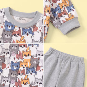 Boys Grey Cat Print Sweatshirt With Pants Sets 2 pc. Sets