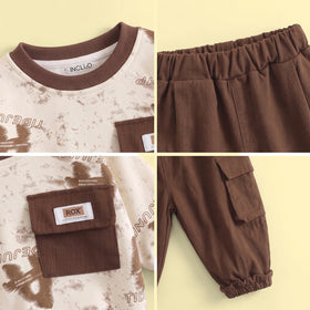Boys Brown Typographic Sweatshirt & Cargo Pants Sets Sets