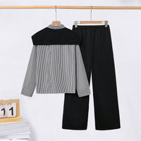 Girls Black Striped Shirt with Scarf and Straight Fit Pants Sets Sets