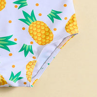 Girls Yellow Pineapple Print One Shoulder Swimwear Bodysuit Beachwear