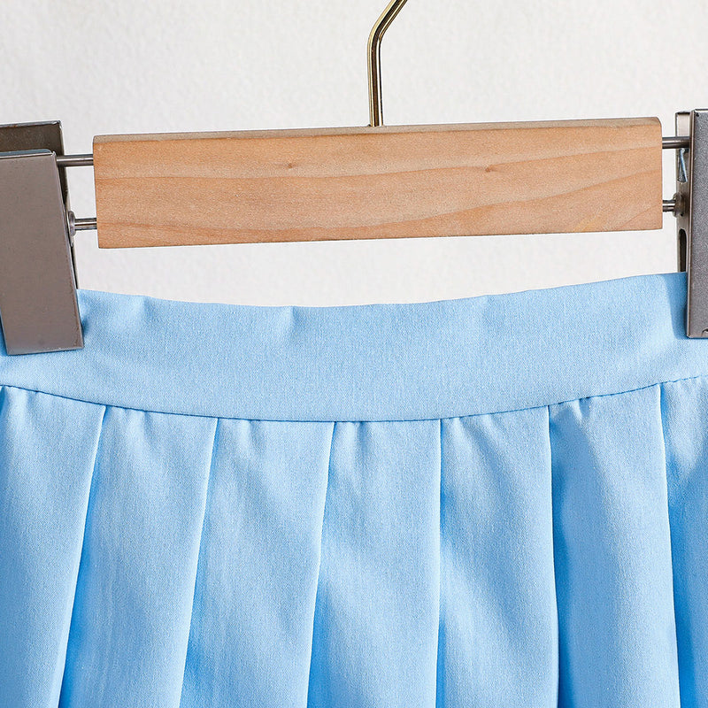 Girls Black Waistcoat with Attached Brooch & Blue Pleated Skirt Set 2 pc. Sets