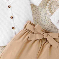 Girls White Textured Cold Shoulder Top With Shorts Sets 2 pc. Sets