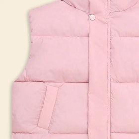 Girls Pink Quilted Puffer Vest With Stand-up Collar Coats & Jackets