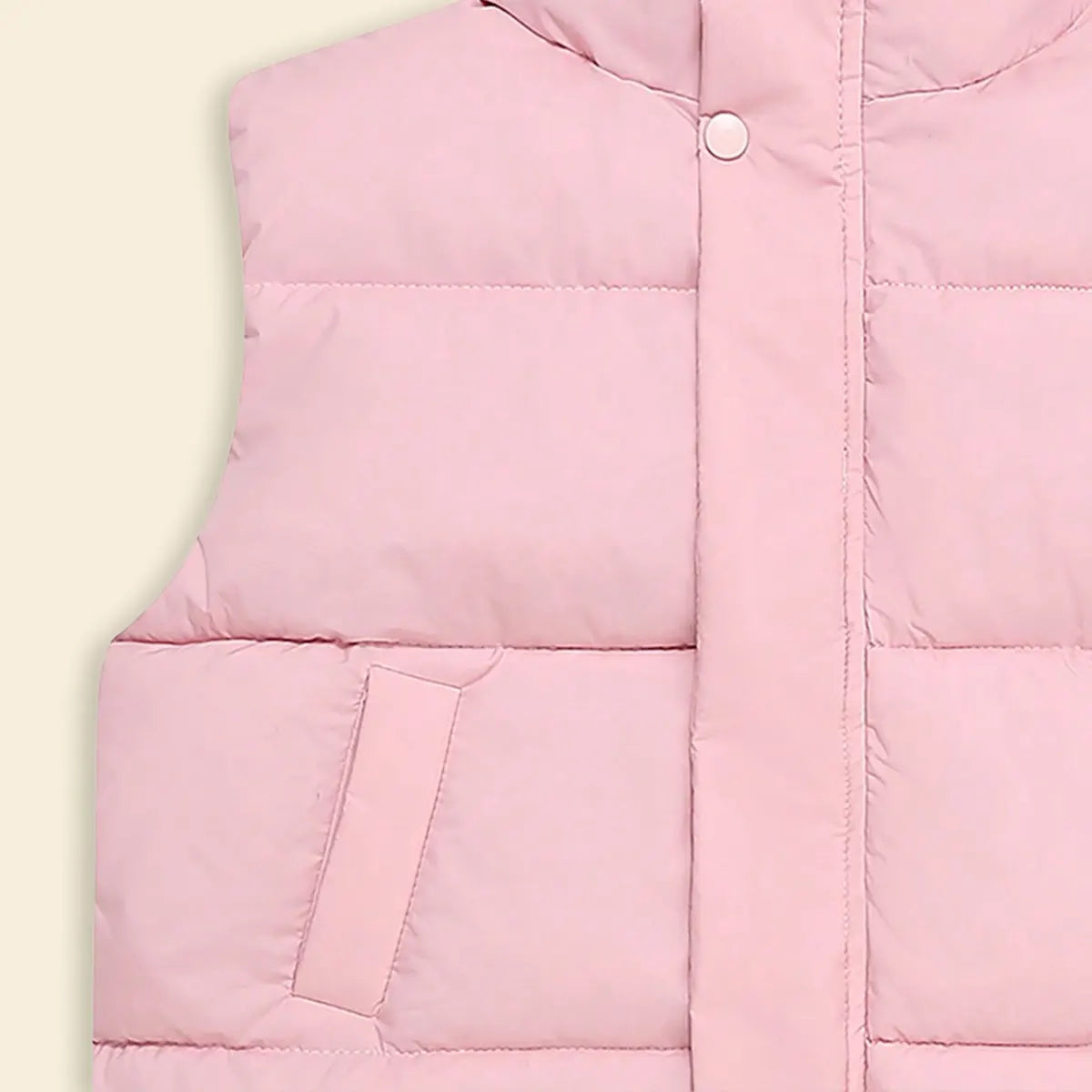 Girls Pink Quilted Puffer Vest With Stand-up Collar Coats & Jackets