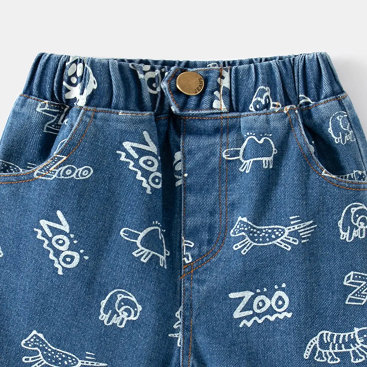Boys Blue Animal Cartoon Printed Denim Shorts Shorts