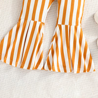 Girls Yellow One Shoulder Crop Top With Striped flared Pants Set 2 pc. Sets