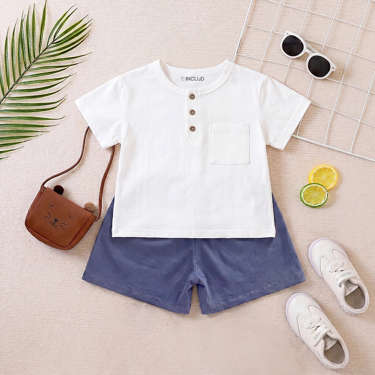 Boys White Short Sleeve T-Shirt With Elasticated Shorts Sets 2 pc. Sets White 1-2 Y