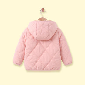 Girls Light Pink Long Sleeve Hooded Puffer Jacket Coats & Jackets