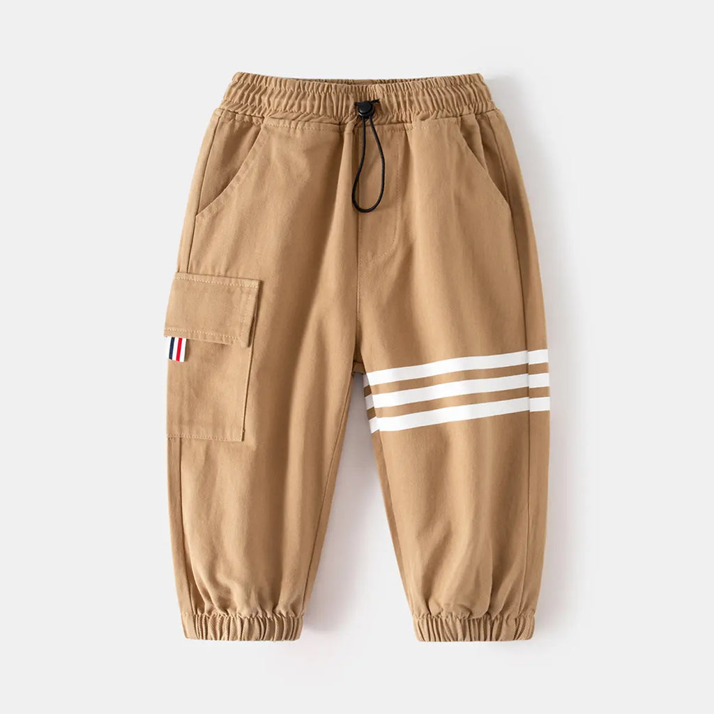 Boys Khaki Three Stripes Print Cargo Pants Pants