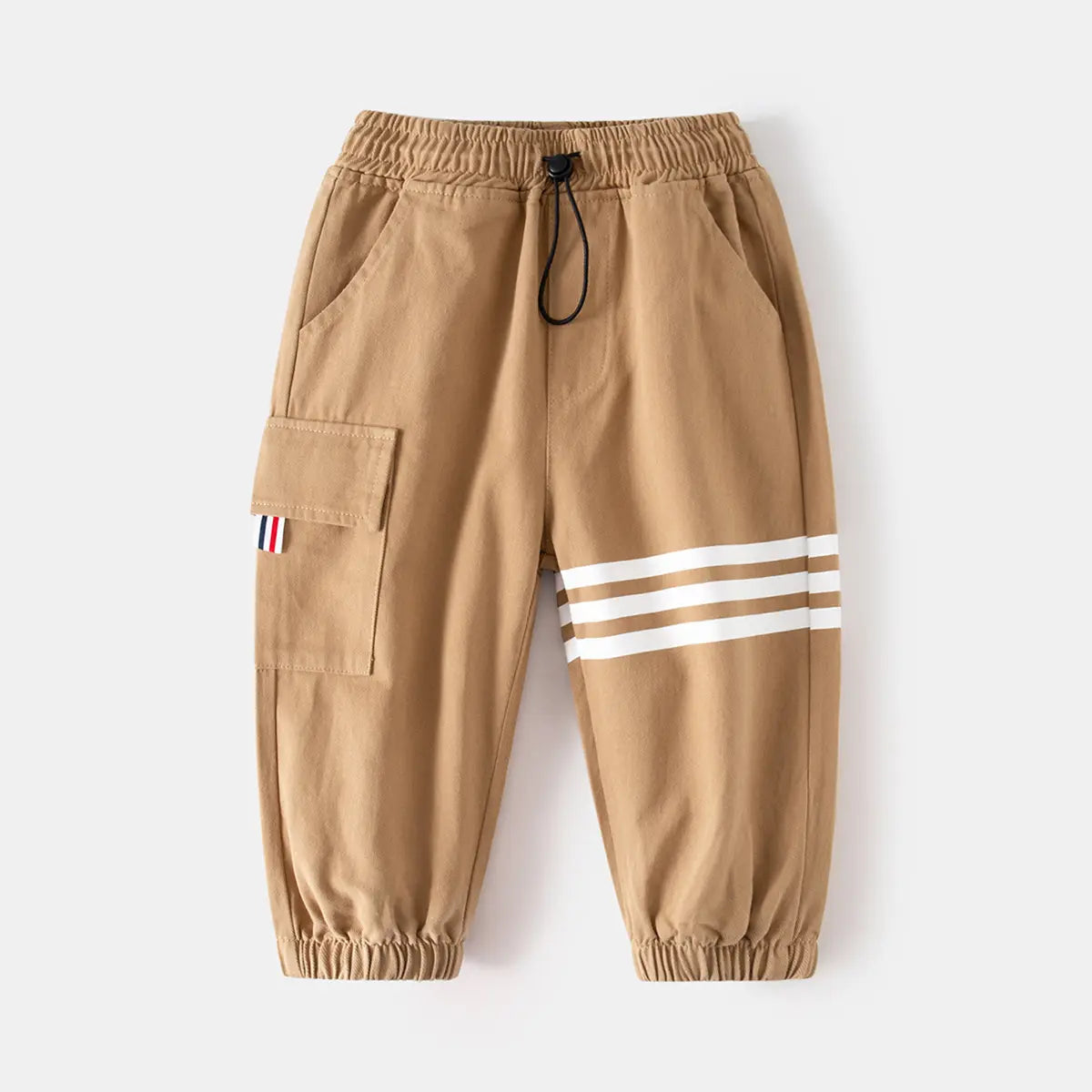 Boys Khaki Three Stripes Print Cargo Pants Pants