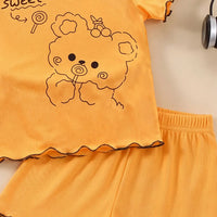 Girls Yellow Bear Graphic Printed Short Sleeve Top With Shorts Sets 2 pc. Sets