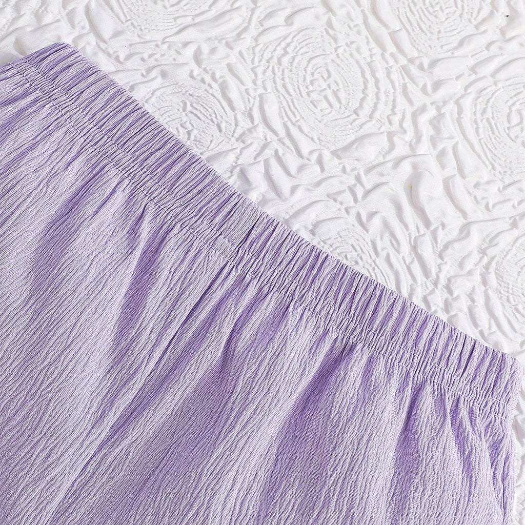 Girls Purple Textured One Shoulder Top With Flared Hem Pants Set 2 pc. Sets