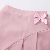 Girls White Puff Sleeves Collared Top With Pleated Skirts Set Sets