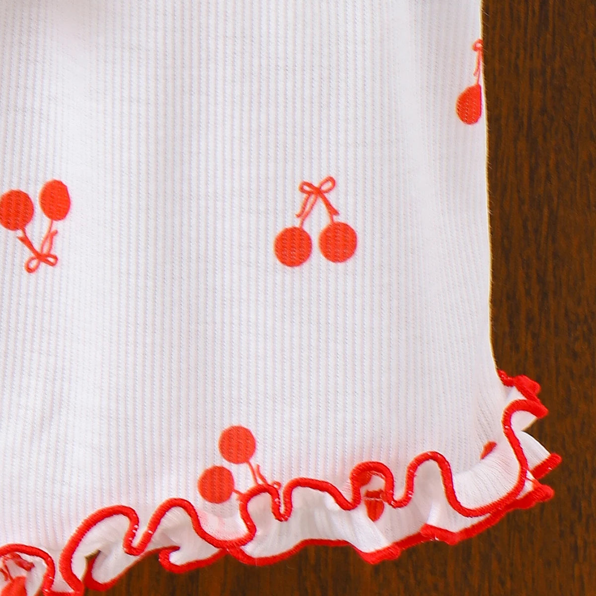Girls White Cherry Print Ruffle Sleeveless Top With Shorts Sets 2 pc. Sets