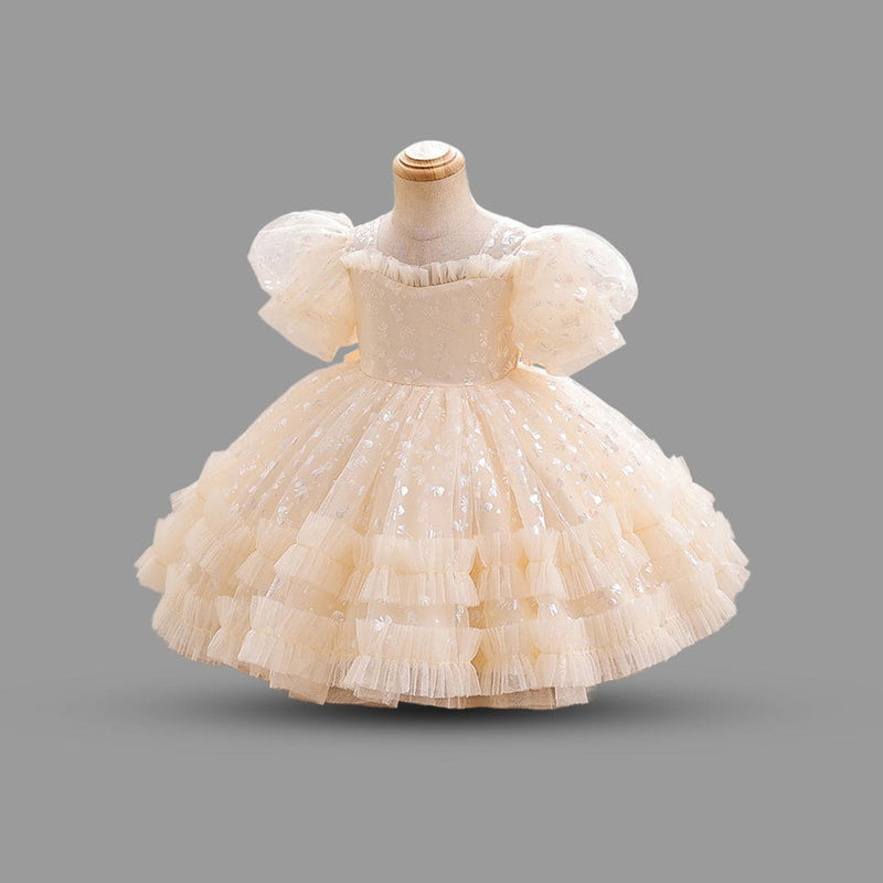 Girls Puff Sleeve Foil Print Fit & Flare Dress Party Dresses   
