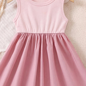 Girls Pink Solid Sleeveless Fit & Flare Dress Casual Dresses