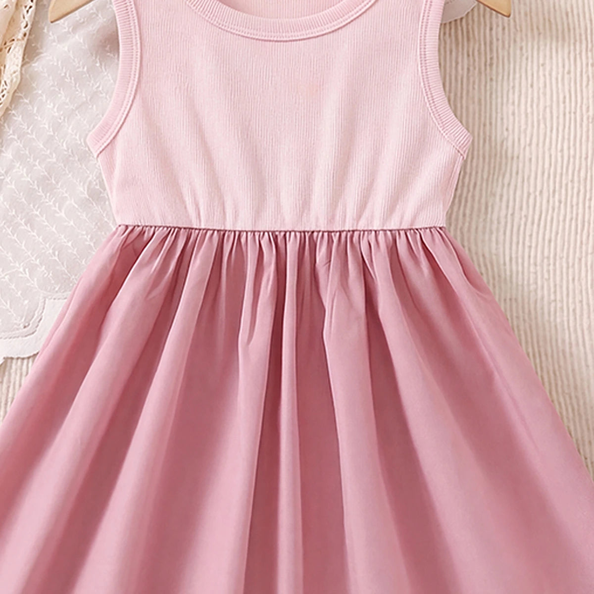 Girls Pink Solid Sleeveless Fit & Flare Dress Casual Dresses