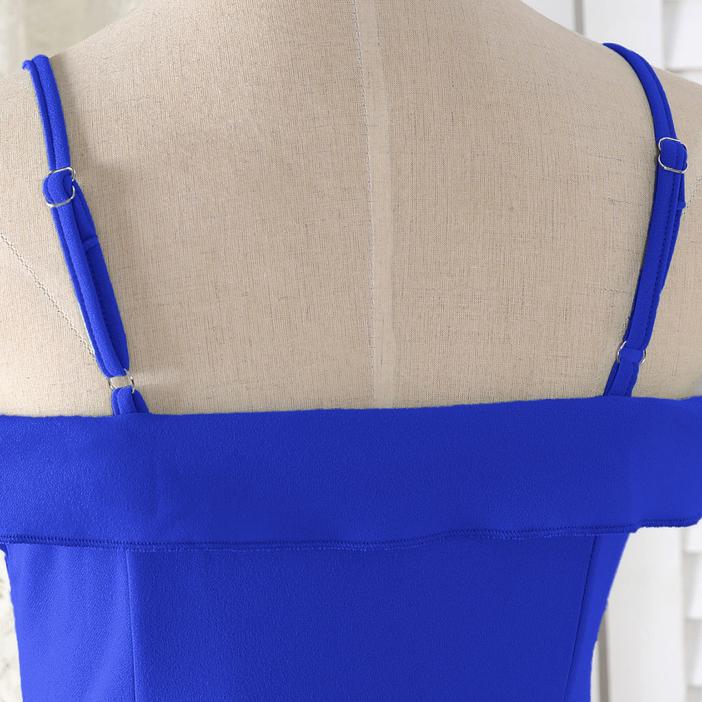 Girls Royal Blue Off Shoulder Spaghetti Strap Gown Party Dresses