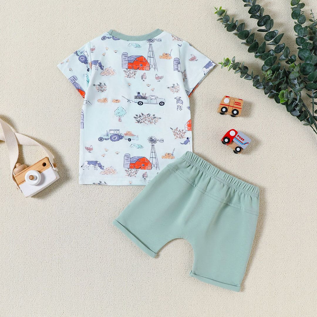 Boys Dinosaur Print Short Sleeves T-shirt With Shorts Set Sets   