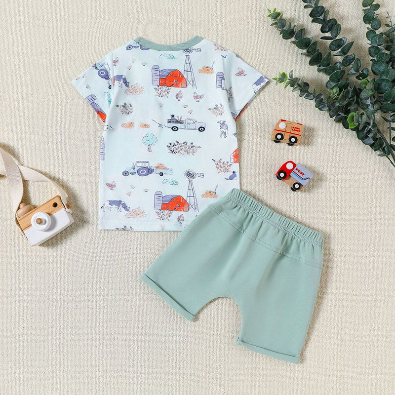 Boys Dinosaur Print Short Sleeves T-shirt With Shorts Set Sets   