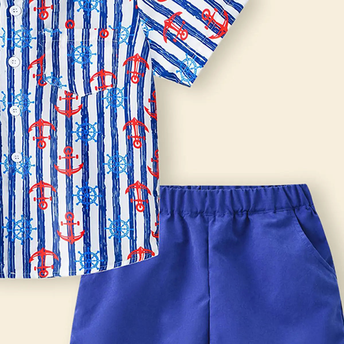 Boys Blue Stripes Short Sleeves Shirt With Shorts Set Sets