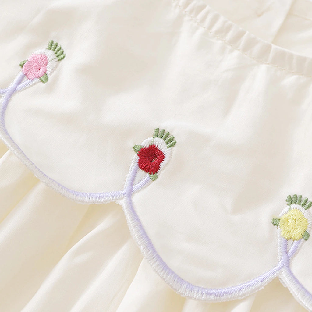 Girls Off-White Embroidered Puff Sleeve Fit & Flare Dress Casual Dresses