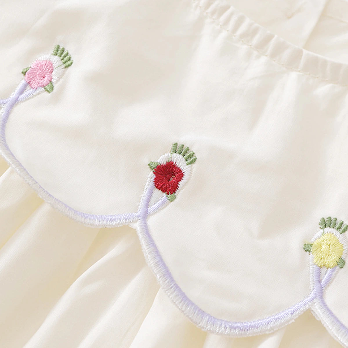 Girls Off-White Embroidered Puff Sleeve Fit & Flare Dress Casual Dresses