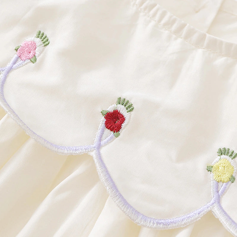 Girls Off-White Embroidered Puff Sleeve Fit & Flare Dress Casual Dresses